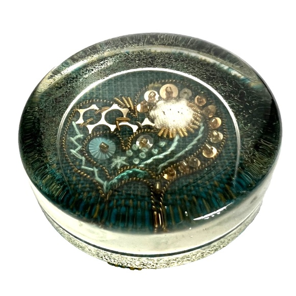 Glass Paperweight Round Dome Mixed Mediums Hand Embroidered H.Archibald 2 3/4" - Picture 2 of 5